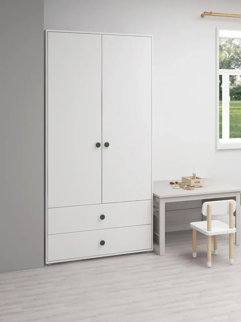Flexa Kleiderschrank - Roomie, 2 Türen + 2 Schubladen, Farbe: Weiß/Tiefgrün