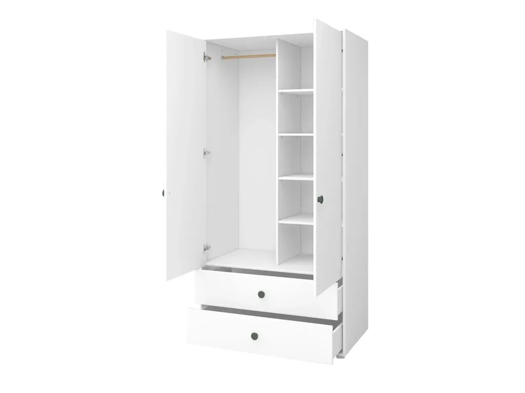 Flexa Kleiderschrank - Roomie, 2 Türen + 2 Schubladen, Farbe: Weiß/Tiefgrün