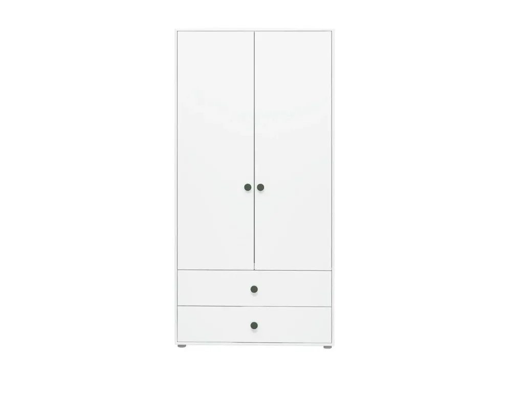 Flexa Kleiderschrank - Roomie, 2 Türen + 2 Schubladen, Farbe: Weiß/Tiefgrün