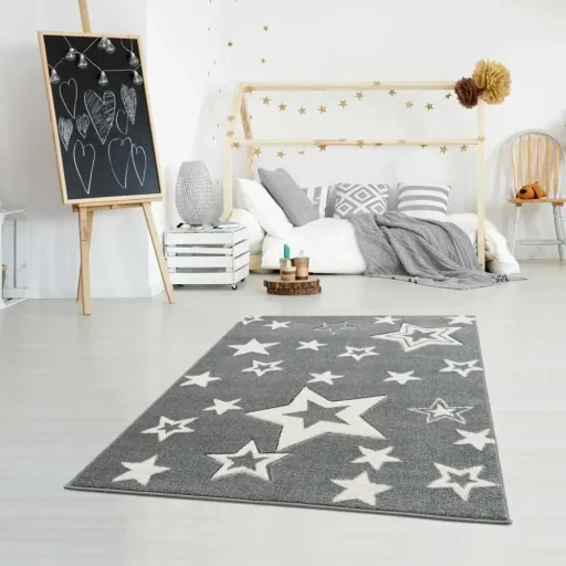 Livone Kinderteppich Galaxy Sterne grau, Teppichgrösse: 120 x 180 cm