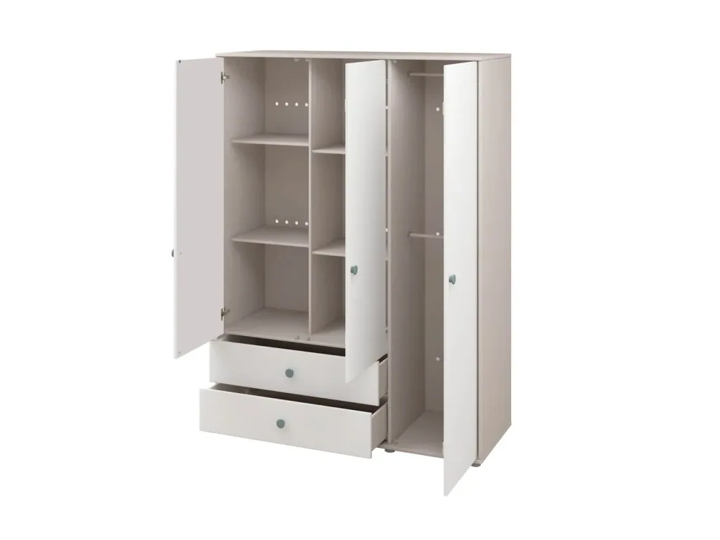Flexa Kleiderschrank - Classic, 150x202,5 cm, Farbe: Grau gekalkt / Weiß / Türkis