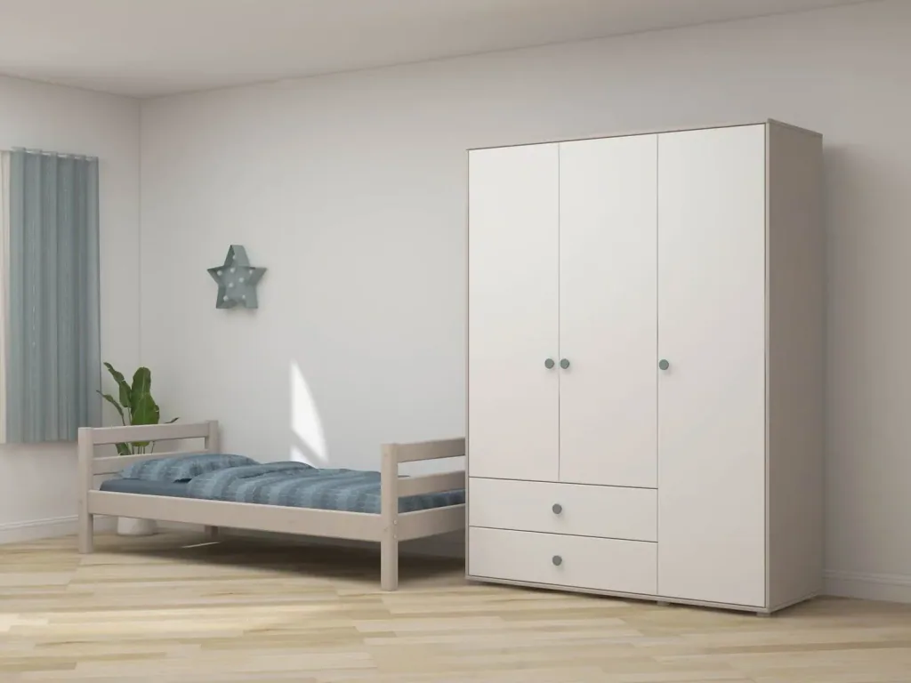 Flexa Kleiderschrank - Classic, 150x202,5 cm, Farbe: Grau gekalkt / Weiß / Türkis