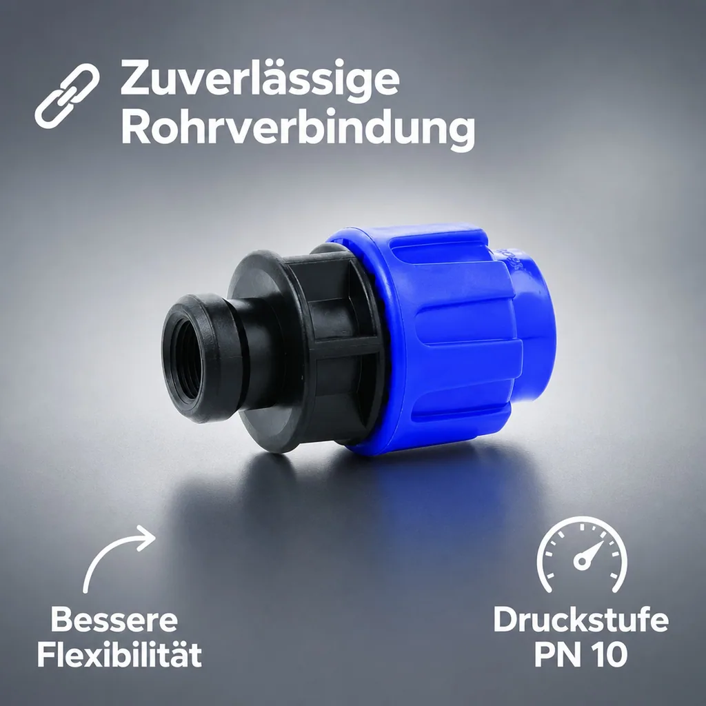 PE Rohr Verschraubung 32mm, Trinkwasser, PP Klemmverbinder