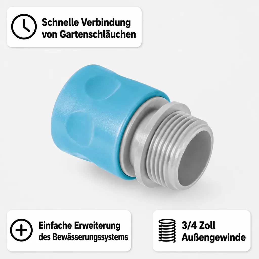 Schnellkupplung 3/4 Zoll, Außengewinde, Gartenschlauch Kupplung, Wasseranschluss