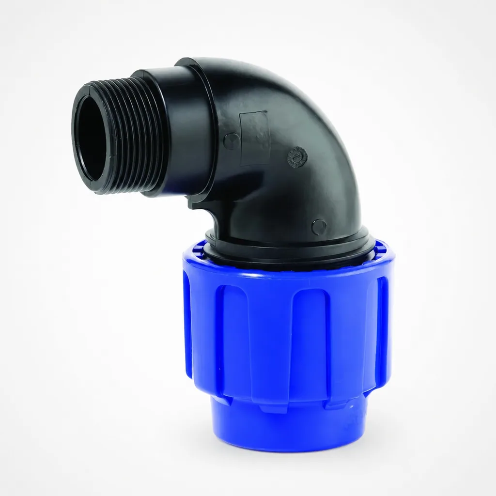 PE Rohr Verschraubung, Winkel 90°, 40mm Klemmverschraubung, Trinkwasser geeignet