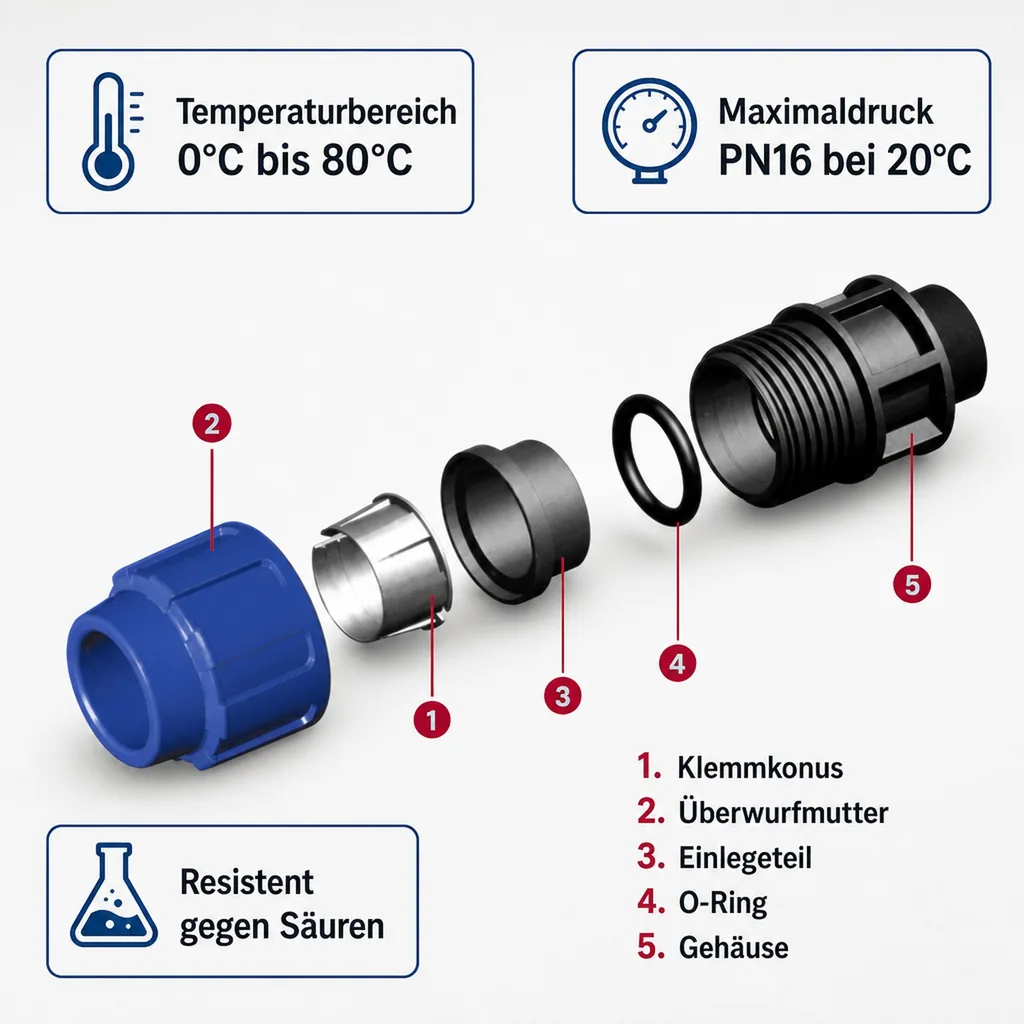 PP PE Rohr Verschraubung Kupplung reduziert 25 x 20