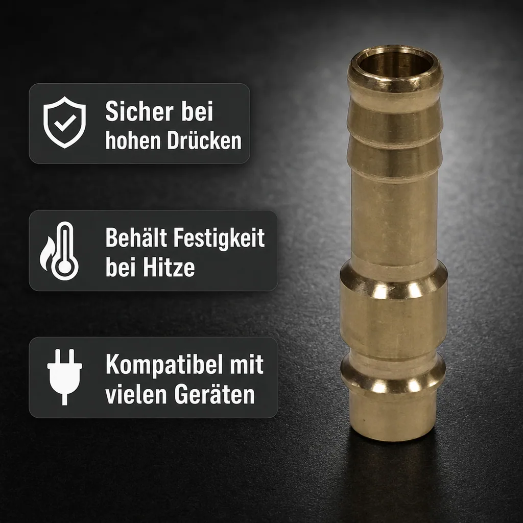 Druckluftkupplung, 9mm Schlauchtülle, Messing, Schnellkupplung