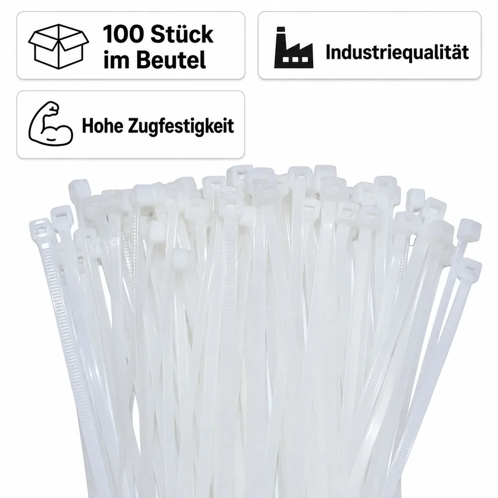 100 Kabelbinder 100x2,5mm Natur (weiss) PA6.6