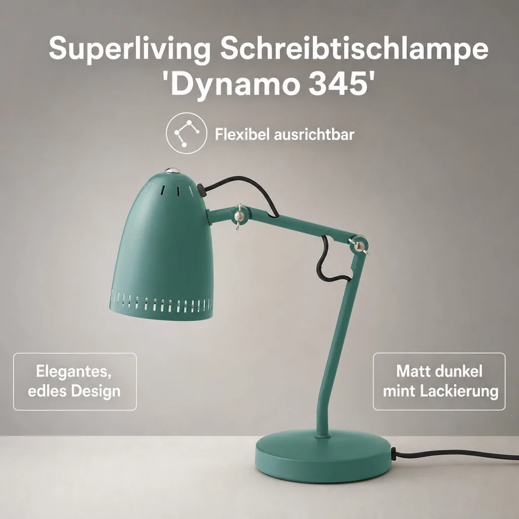 Superliving Schreibtischlampe "Dynamo 345" matt dunkel mint