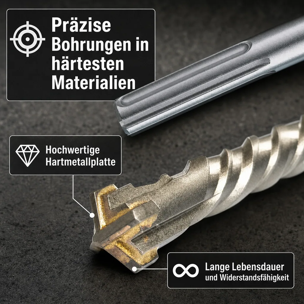 SDS Max Bohrer, Hammerbohrer, 35mm, 4-Schneider, 370mm Länge, Betonbohrer