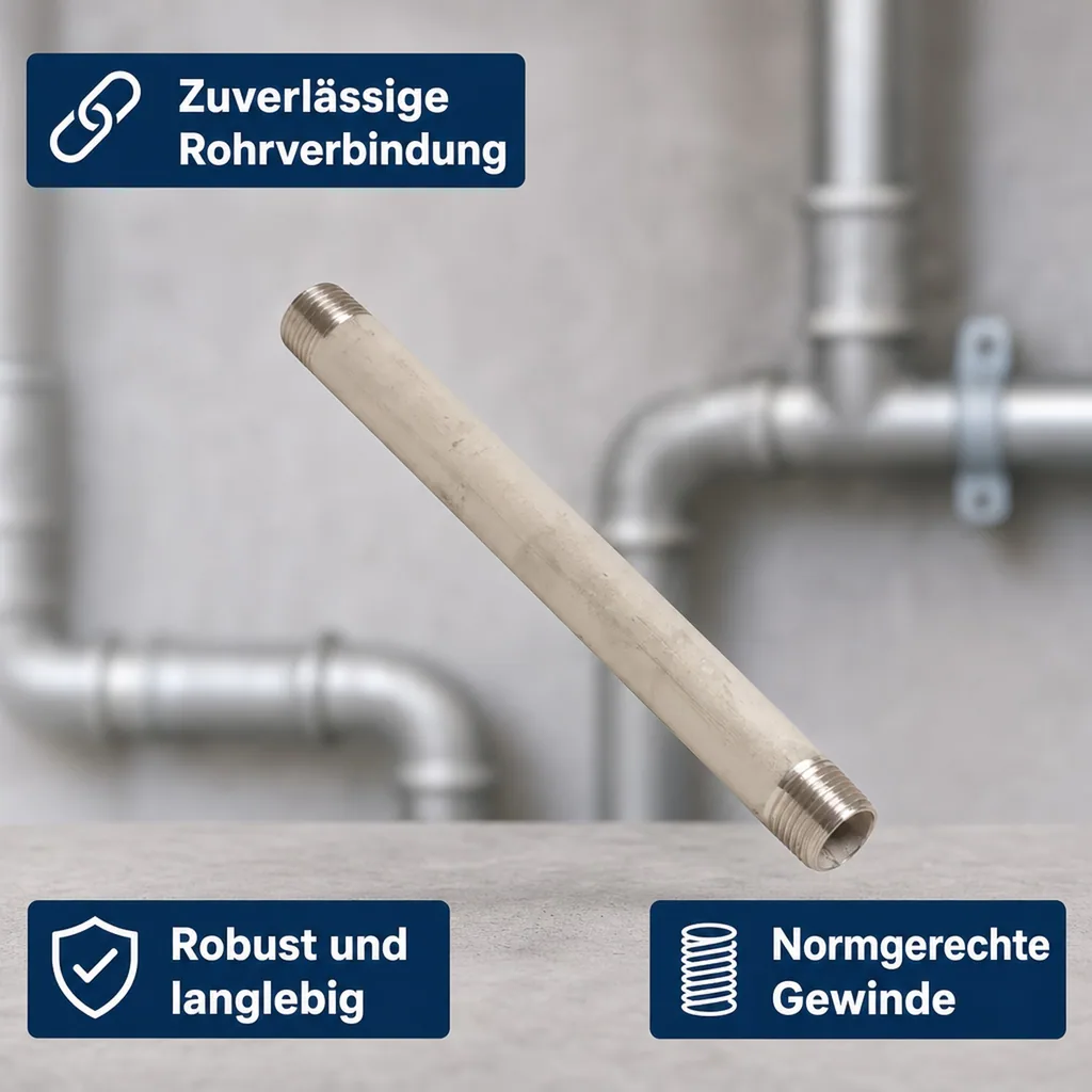 Edelstahl Rohrnippel, Gewindefitting, 3/8 Zoll AG, 40 mm, V4A Fitting