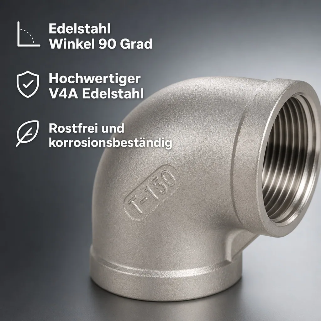 Edelstahl Winkel 90 Grad, Gewindefitting, 3/8 Zoll IG, V4A Winkel