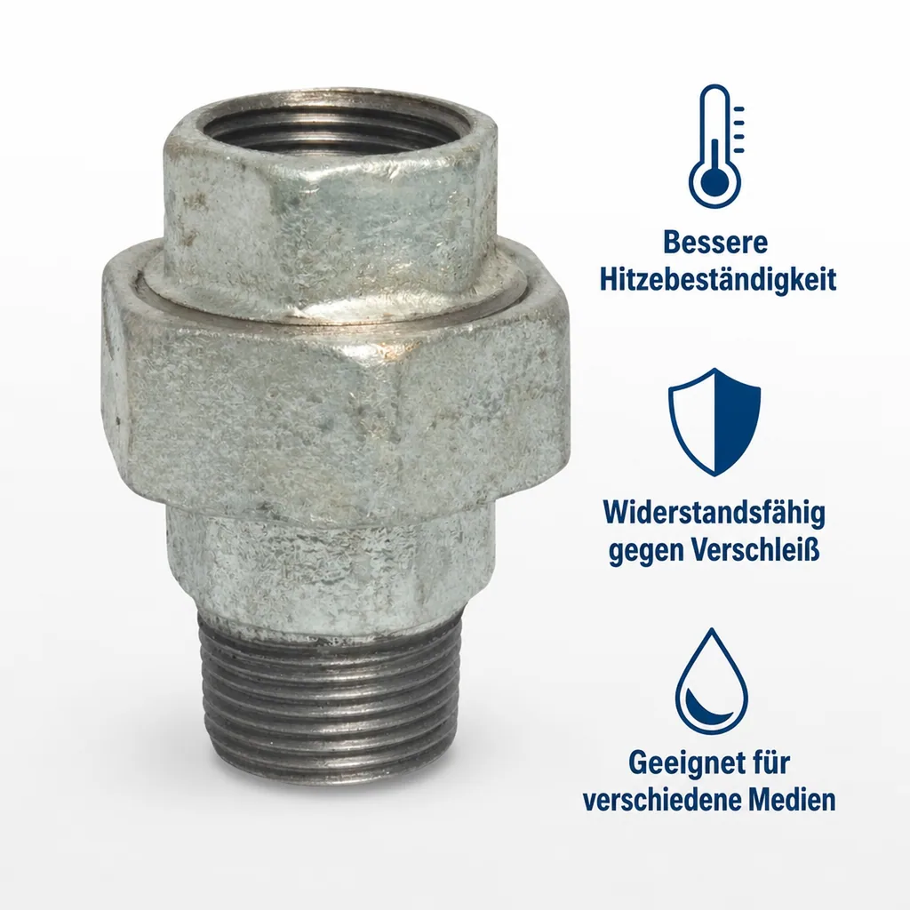 Gewindefitting Tempergussfitting, Verschraubung Typ Flach 2" IG x 2" AG