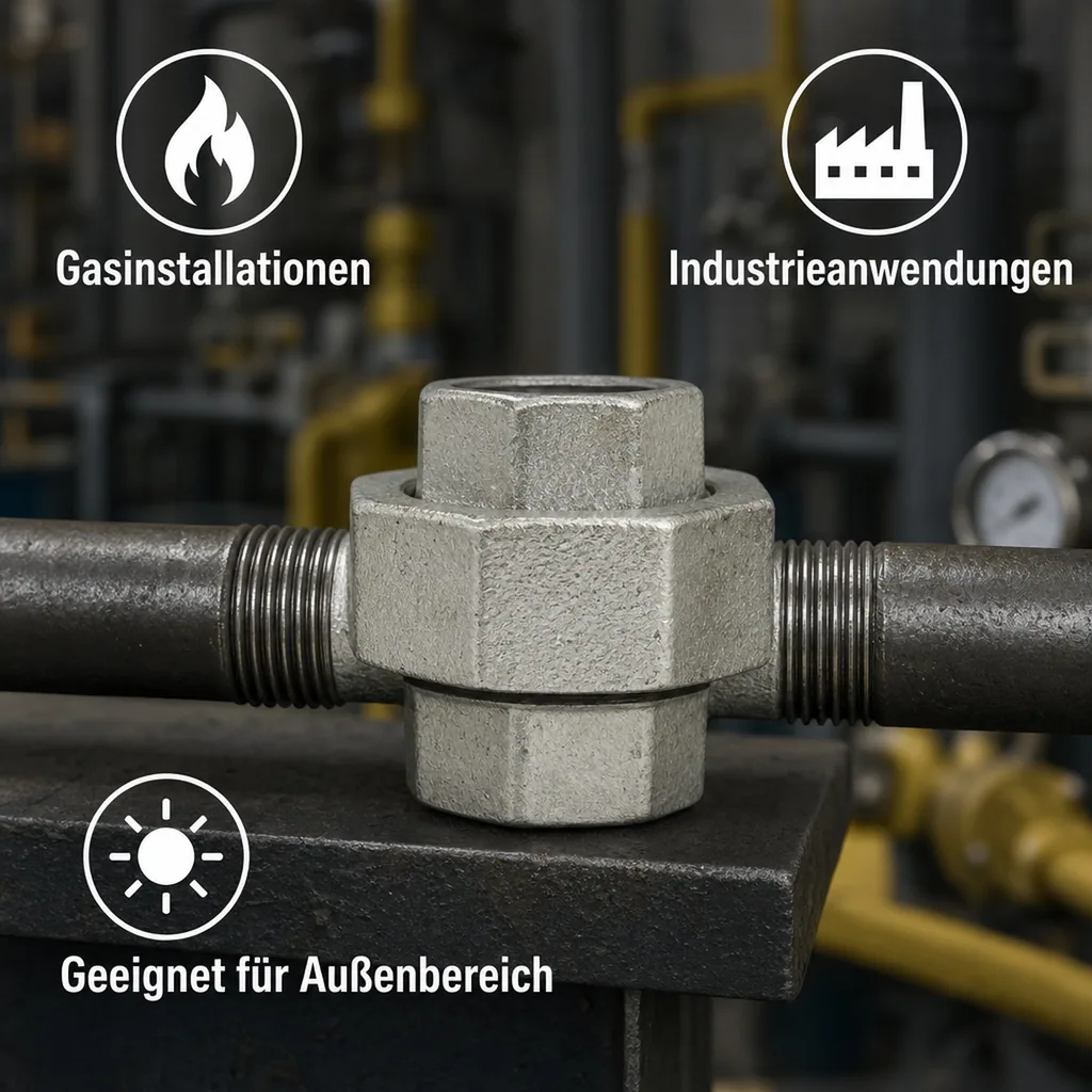 Gewindefitting, Temperguss Verschraubung, konisch dichtend, 1/4 Zoll IG x 1/4 Zoll IG