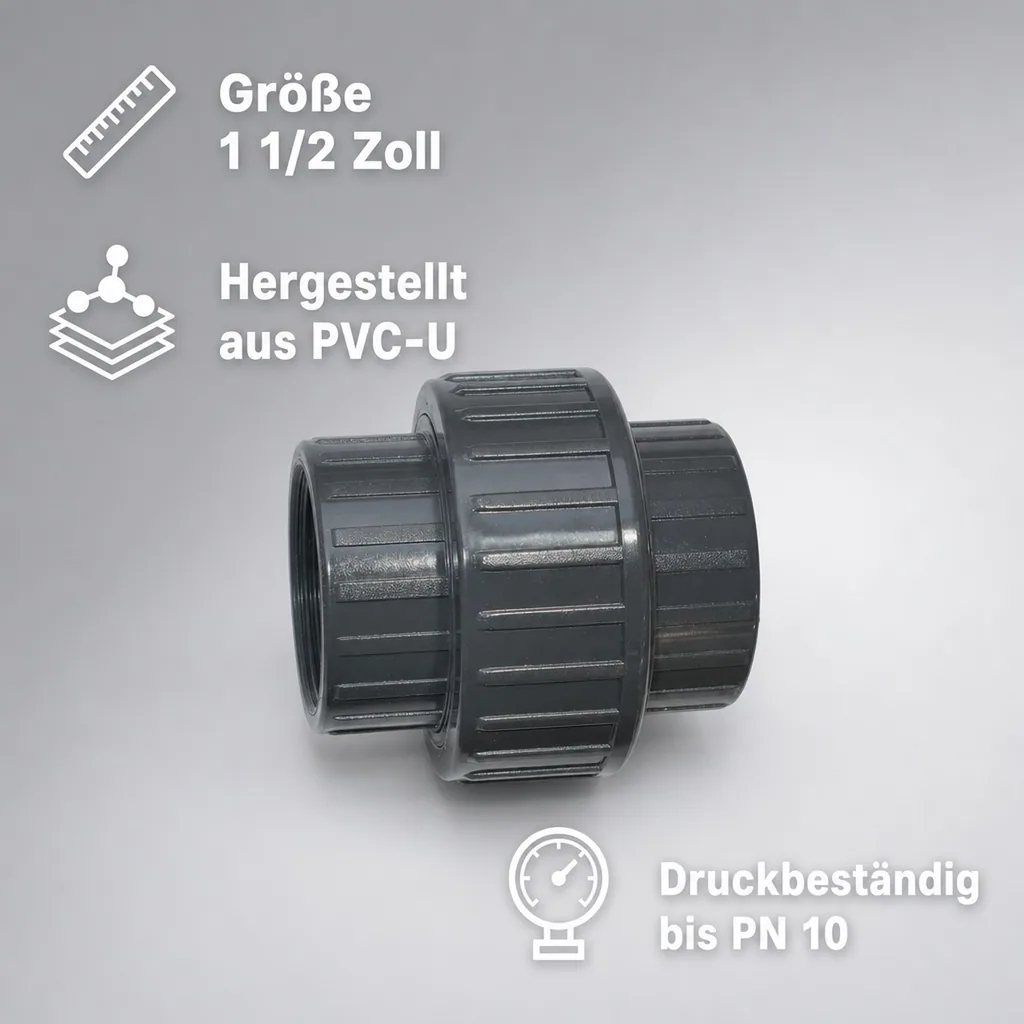 PVC Verschraubung 1 1/2 Zoll, IG x IG