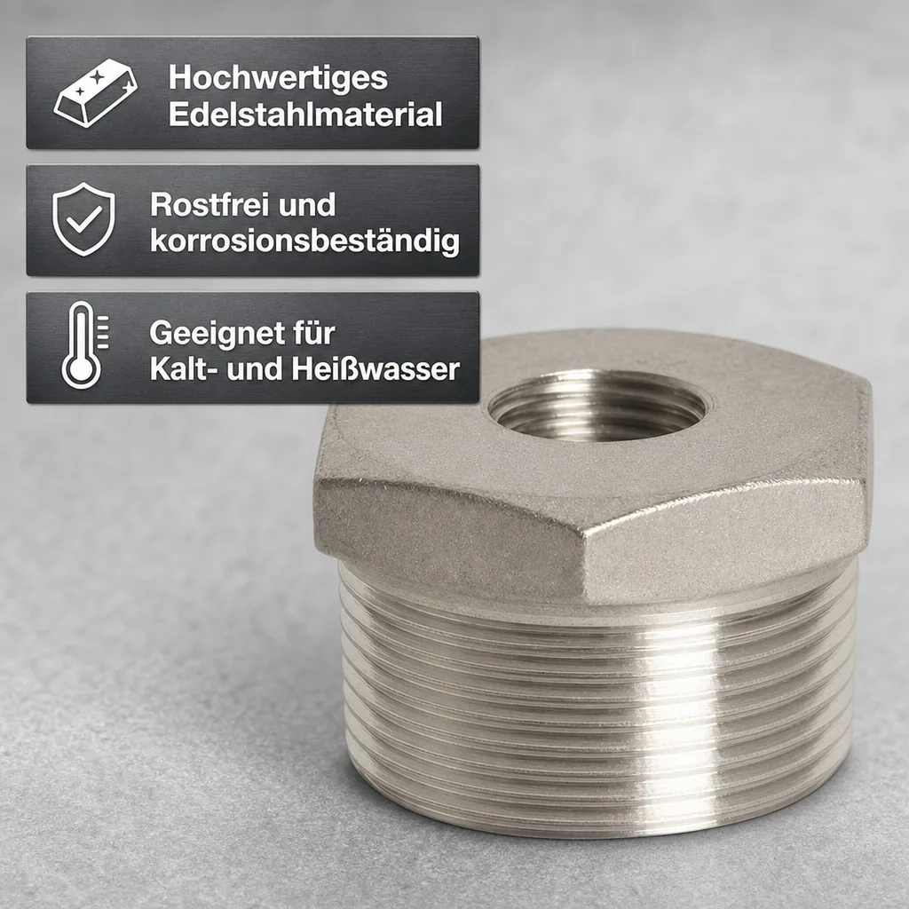 Gewindefitting Edelstahl Reduzierstück 3/4" AG x 1/2" IG