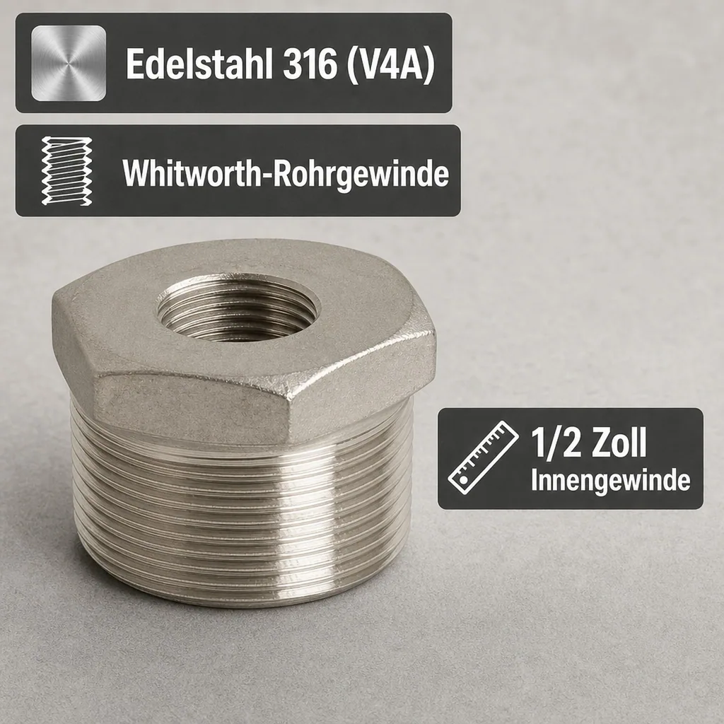Gewindefitting Edelstahl Reduzierstück 3/4" AG x 1/2" IG