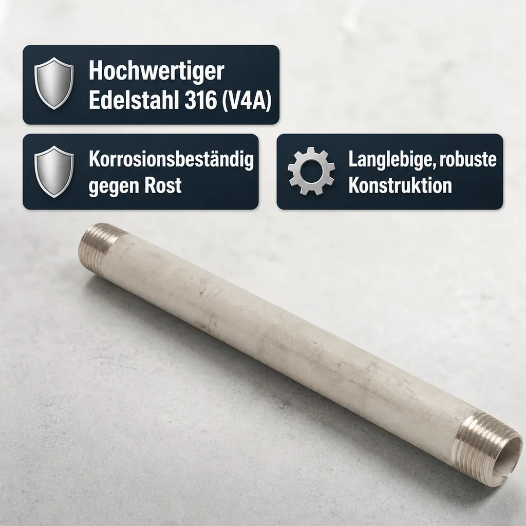 Edelstahl Rohrnippel, Gewindefitting Edelstahl, 1 Zoll, 60mm