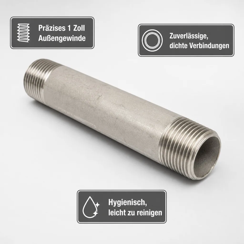 Edelstahl Rohrnippel, Gewindefitting Edelstahl, 1 Zoll, 60mm