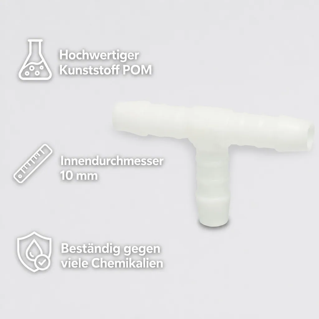 Schlauchverbinder 10mm, T-Stück, Kunststoffverbinder