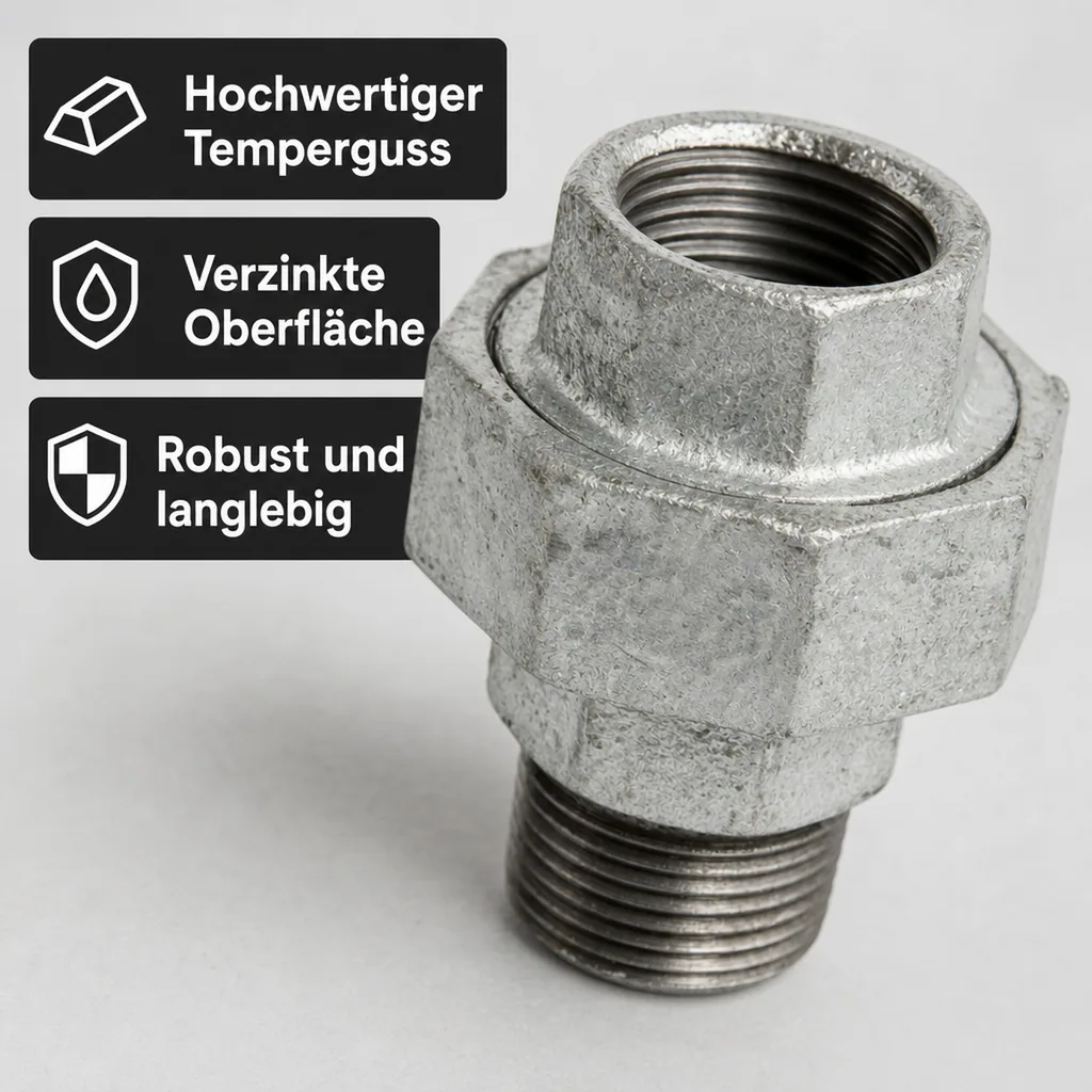 Verschraubung Temperguss, konische Ausführung, 2 Zoll IG x 2 Zoll AG