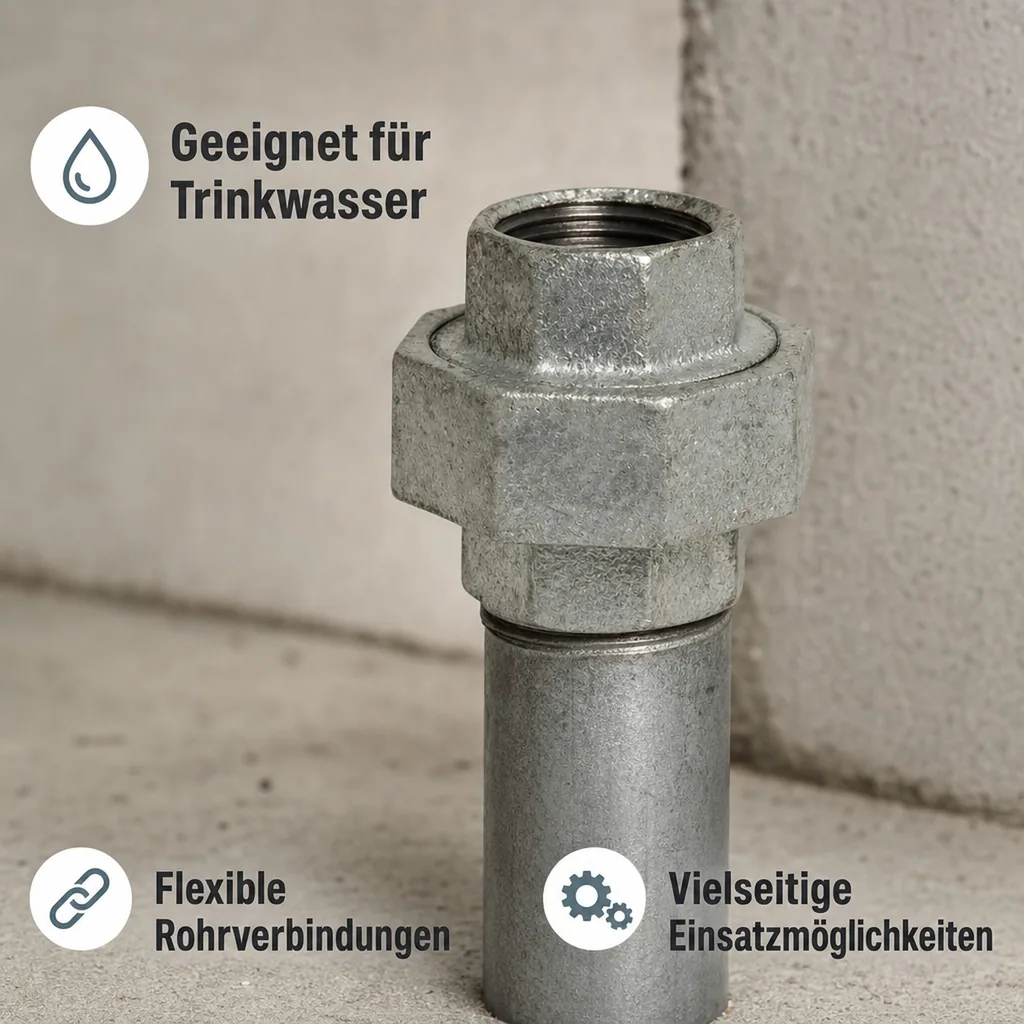 Verschraubung Temperguss, konische Ausführung, 2 Zoll IG x 2 Zoll AG