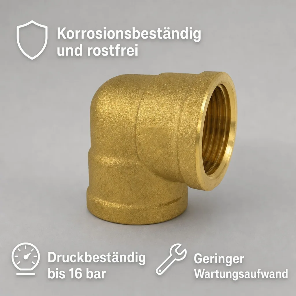 Messing Winkel 90 Grad, Gewindefitting Messing, 3/4" IG x 1" IG