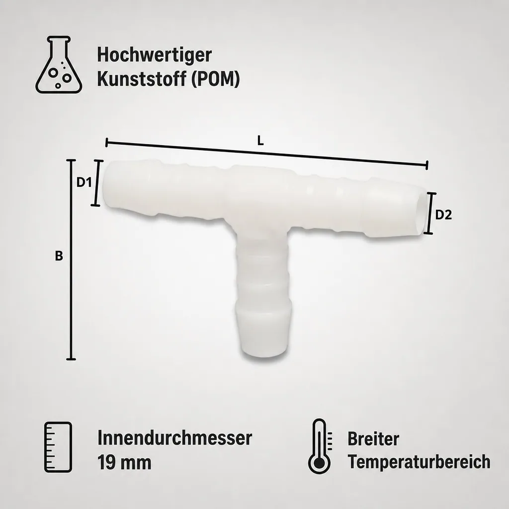 Schlauchverbinder 19mm, T-Stück, Kunststoff, Schlauchkupplung