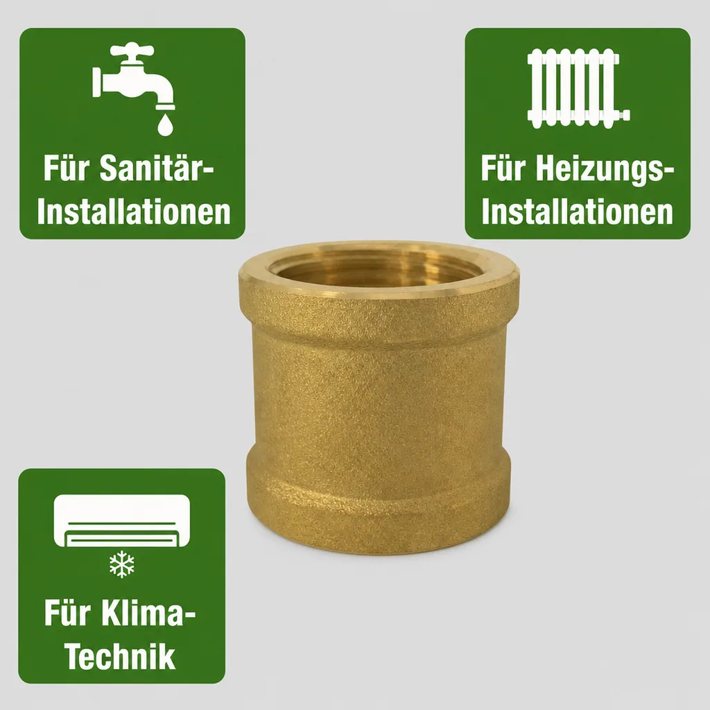 Messing Muffe 1 Zoll IG, Gewindefitting Messing, Sanitär Fitting