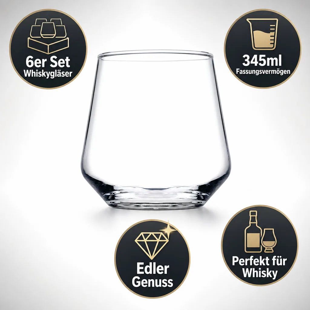 Whiskygläser, Whiskybecher - 6er Set - Allegra, 345ml