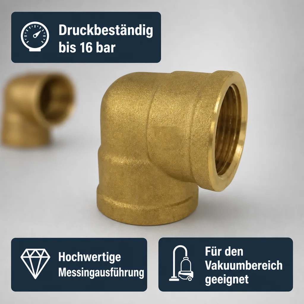Gewindefitting Messing Winkel 90° 1 1/2" IG x 1 1/2" IG