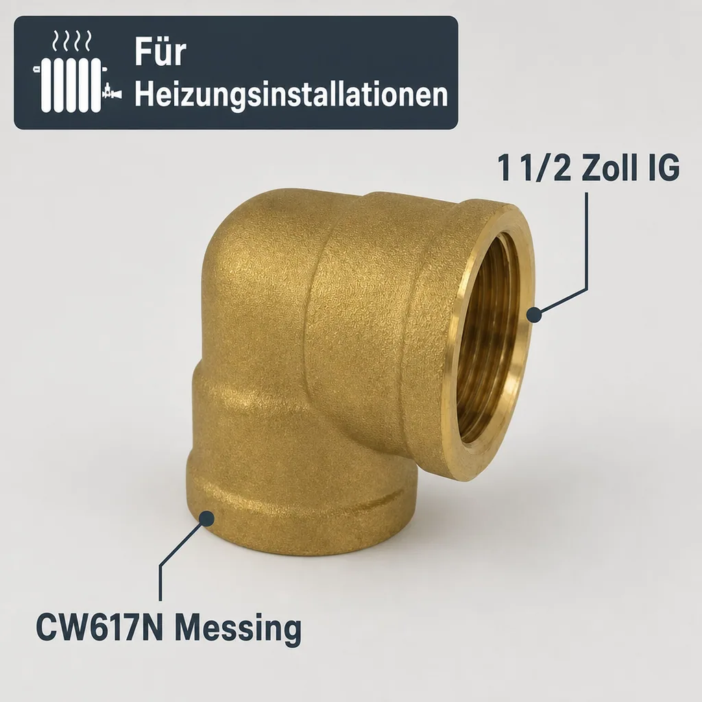 Gewindefitting Messing Winkel 90° 1 1/2" IG x 1 1/2" IG