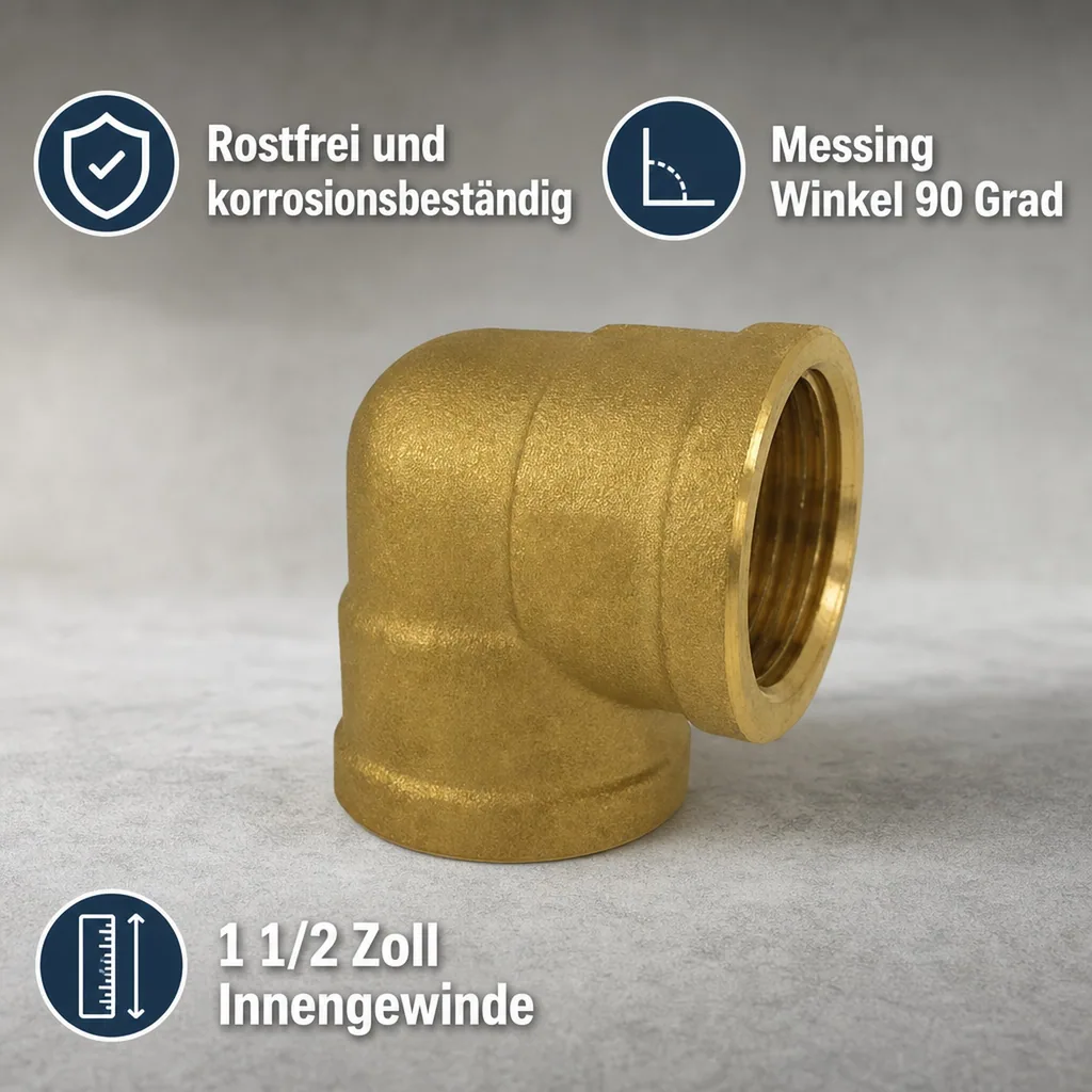 Gewindefitting Messing Winkel 90° 1 1/2" IG x 1 1/2" IG