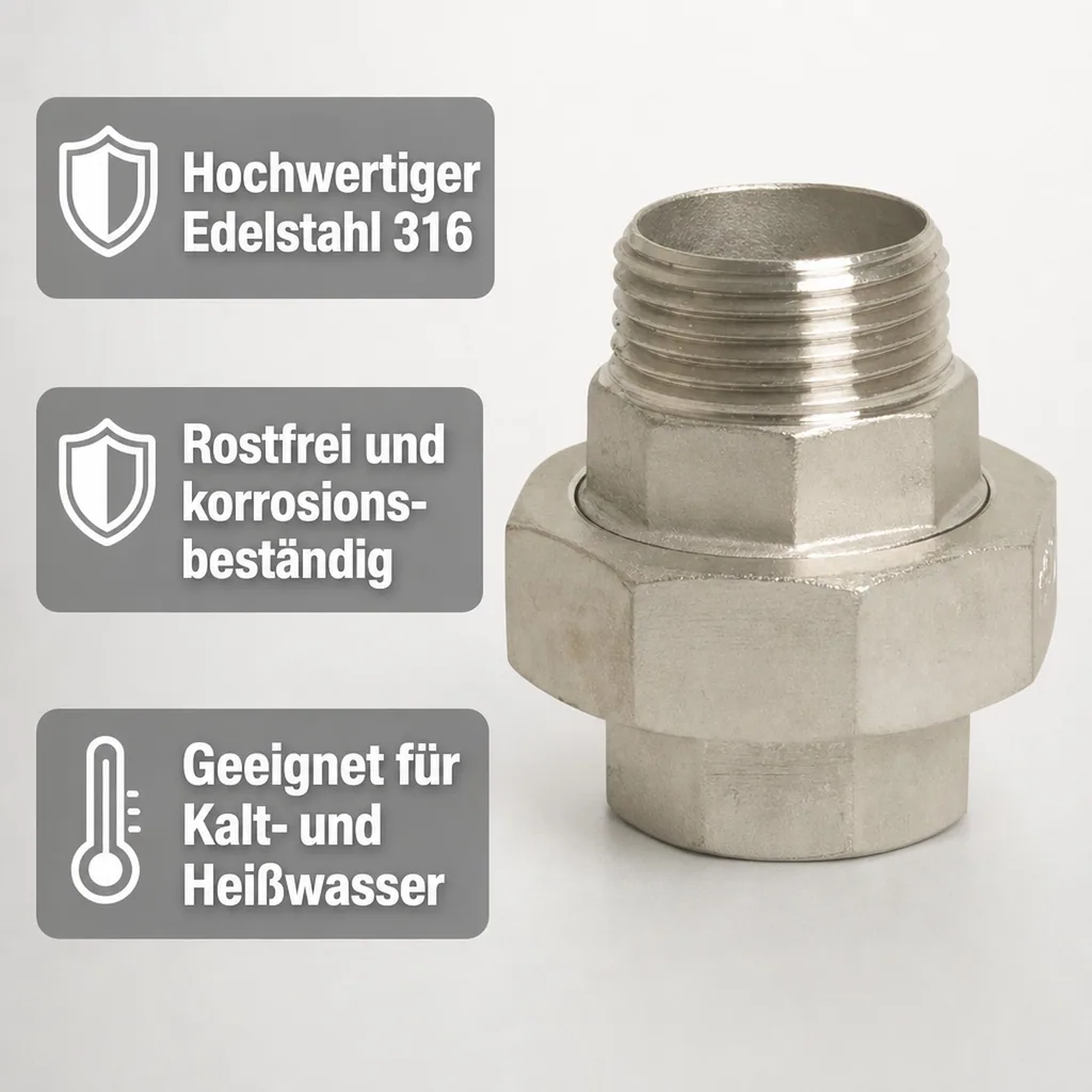 Gewindefitting Edelstahl Verschraubung 3/4" IG x 3/4" AG Typ konisch