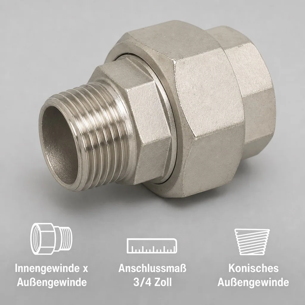 Gewindefitting Edelstahl Verschraubung 3/4" IG x 3/4" AG Typ konisch
