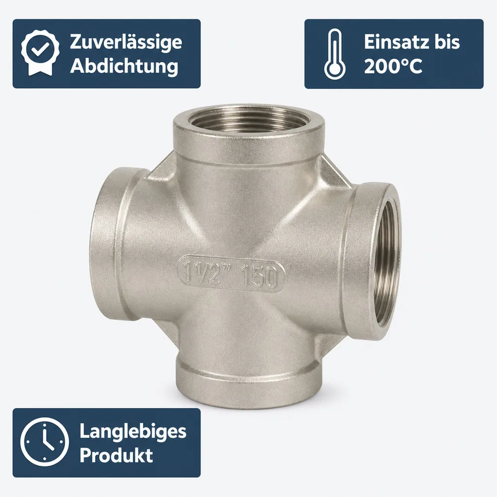Edelstahl Fitting, Gewindefitting Edelstahl, Kreuzstück 3/4 Zoll, V4A, 90°