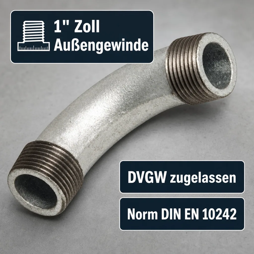 Gewindefitting Temperguss Bogen 90° 1" AG x 1" AG