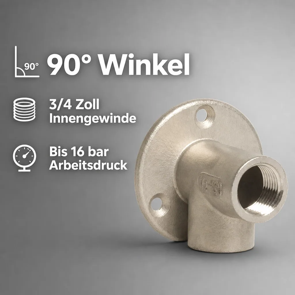Edelstahlfitting, Gewindefitting Edelstahl, Wandwinkel 3/4 Zoll, V2A Winkel