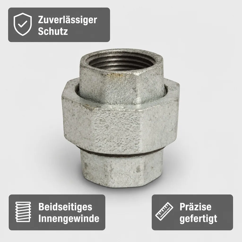 Verschraubung Temperguss, Gewindefitting 3/8 Zoll, konisch dichtend, verzinkt