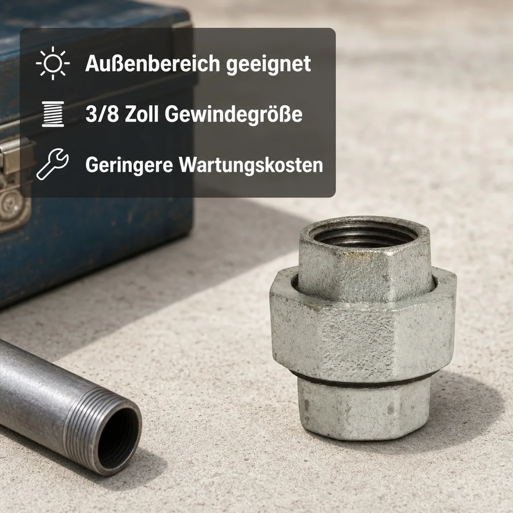 Verschraubung Temperguss, Gewindefitting 3/8 Zoll, konisch dichtend, verzinkt