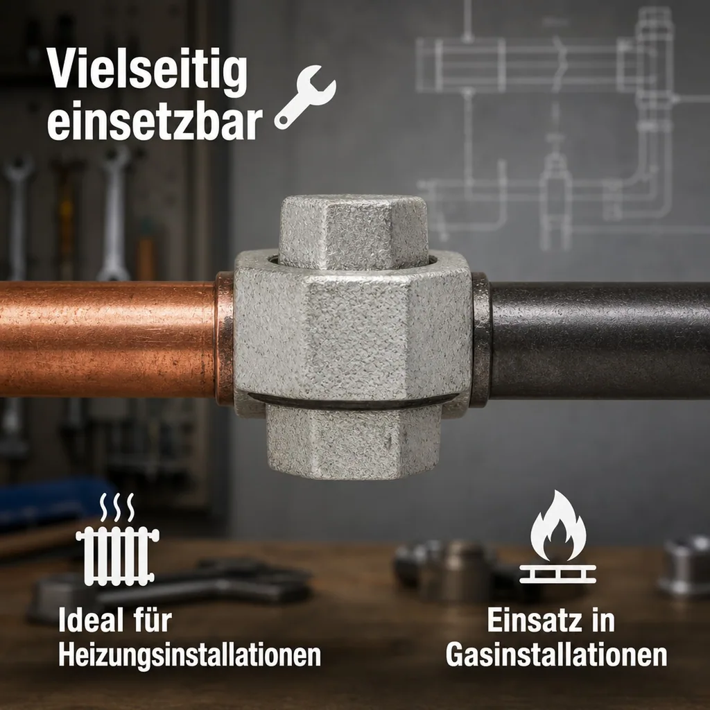 Verschraubung Temperguss, Gewindefitting 3/8 Zoll, konisch dichtend, verzinkt