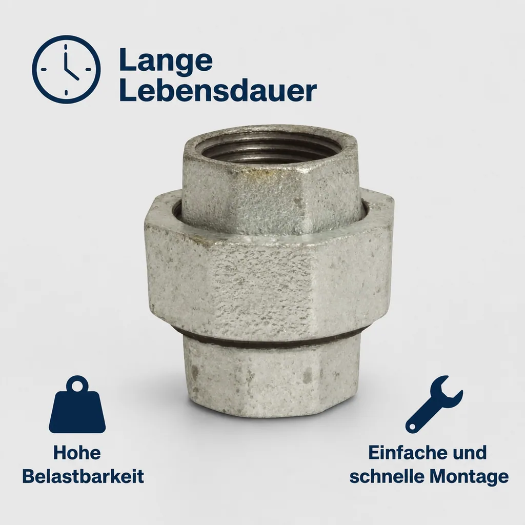 Verschraubung Temperguss, Gewindefitting 3/8 Zoll, konisch dichtend, verzinkt