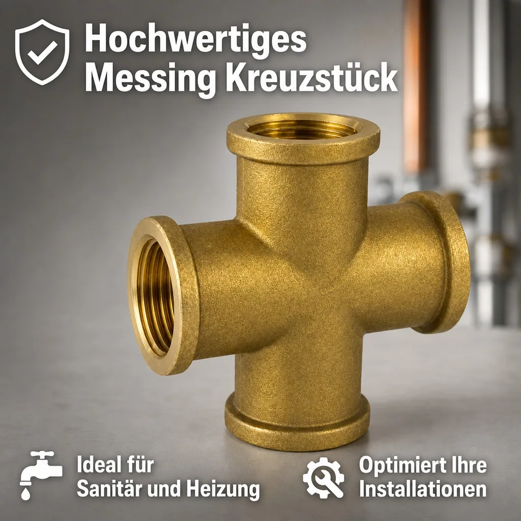 Messing Fitting, Gewindefitting Messing Kreuzstück 1/2" IG, Sanitär, Heizung, Trinkwasser