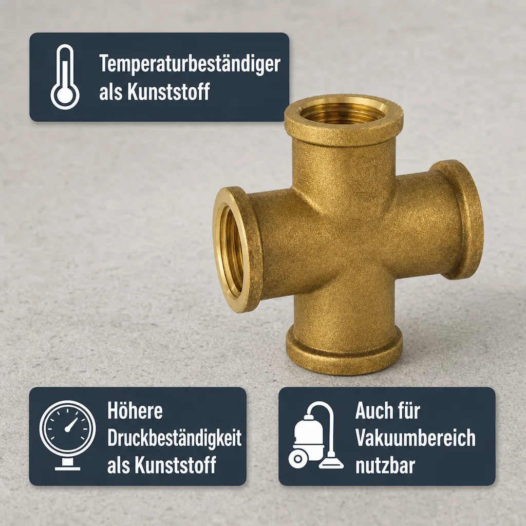 Messing Fitting, Gewindefitting Messing Kreuzstück 1/2" IG, Sanitär, Heizung, Trinkwasser
