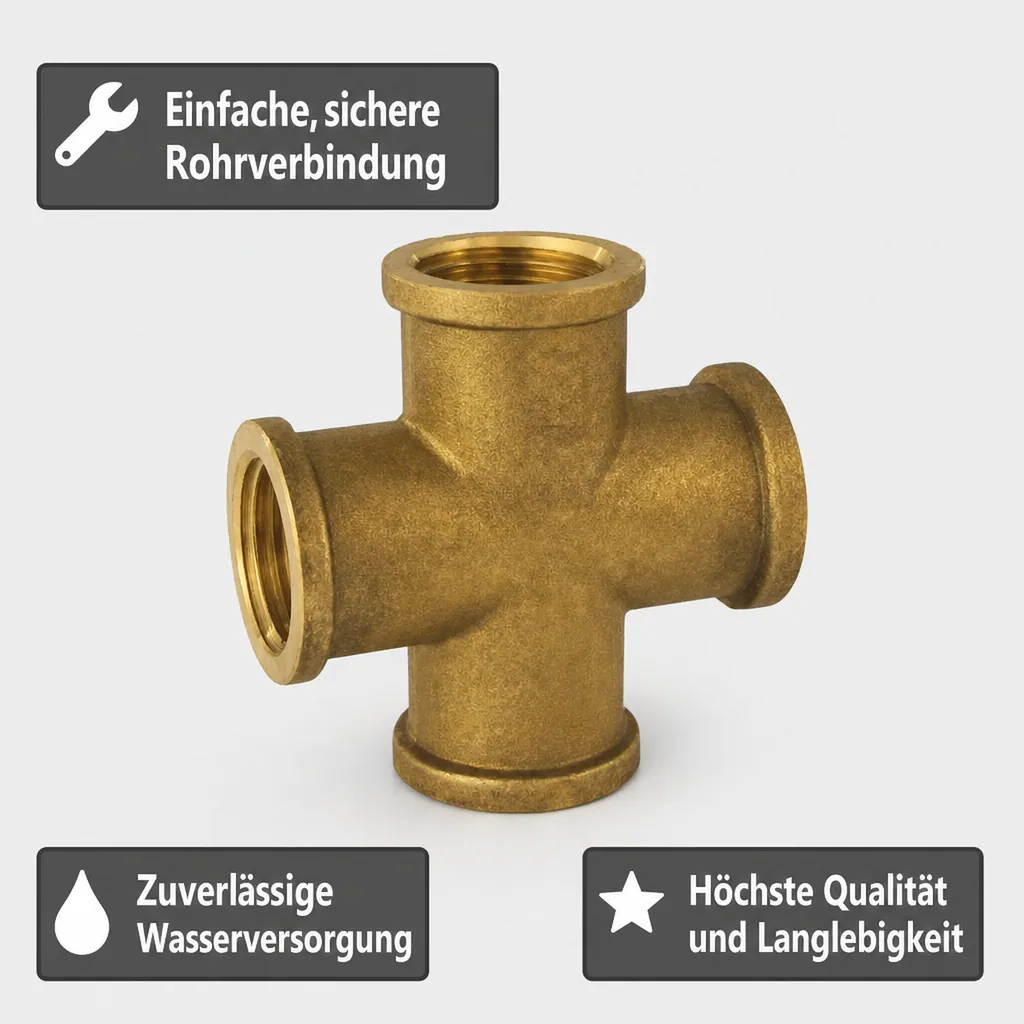 Messing Fitting, Gewindefitting Messing Kreuzstück 1/2" IG, Sanitär, Heizung, Trinkwasser