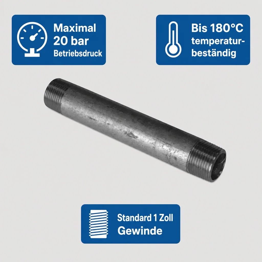 Gewindefitting Rohrnippel verzinkt 1 Zoll AG x 1 Zoll AG 600mm