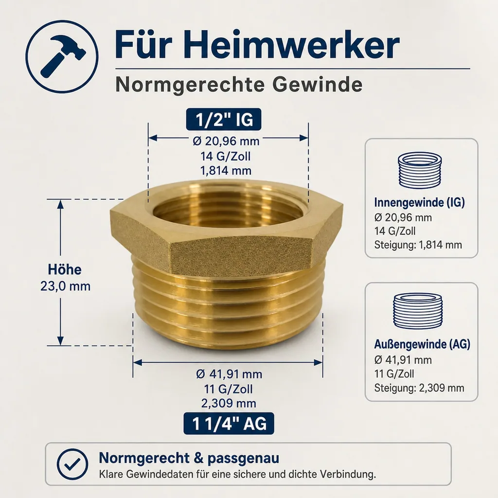 Gewindefitting Messing Reduzierstück 1 1/4" AG x 1/2" IG