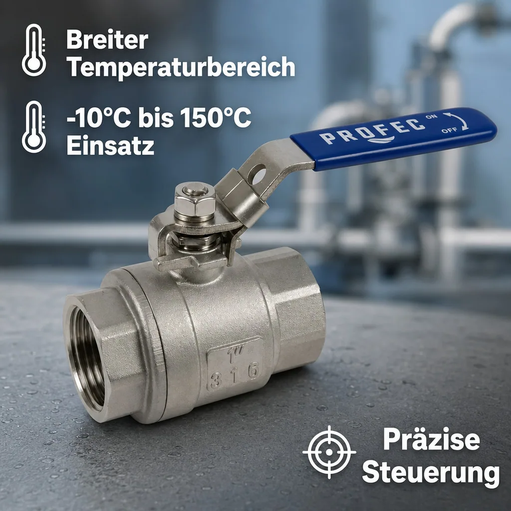 Kugelhahn Edelstahl, Absperrhahn Wasser, 2 Zoll Innengewinde, Hochdruck