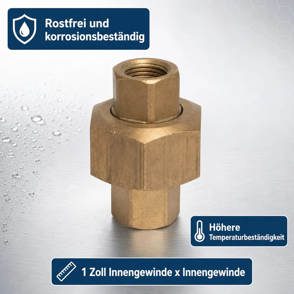 Messing Verschraubung 1 Zoll, Gewindefitting für Heizung & Sanitär
