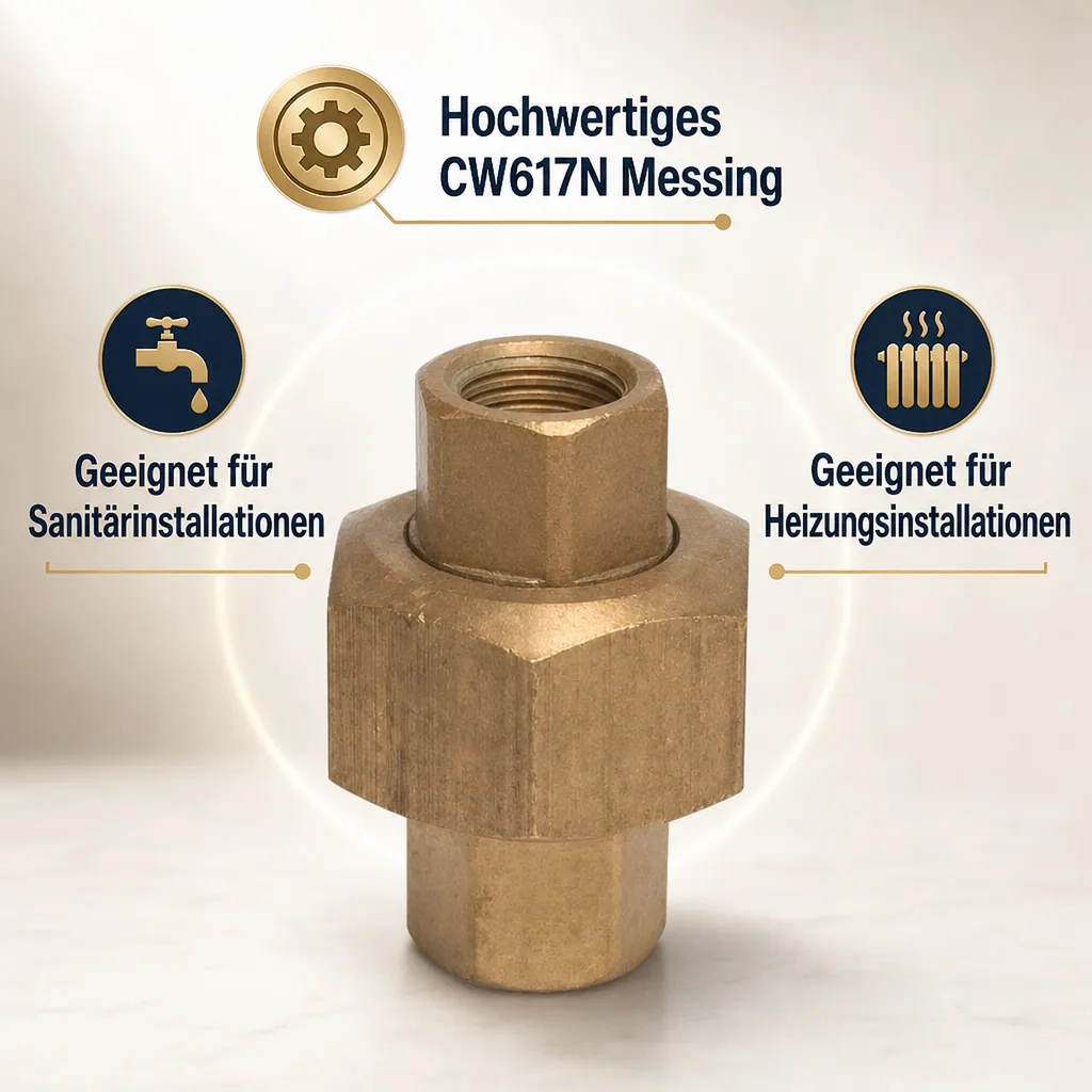 Messing Verschraubung 1 Zoll, Gewindefitting für Heizung & Sanitär